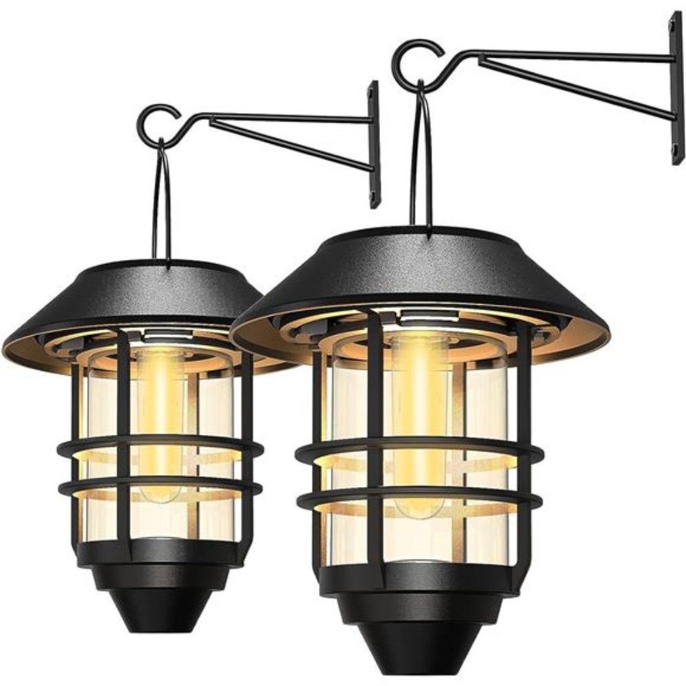 2 Pack Security Solar Hanging Lanterns Outdoor, Solar Wall Lights Outdoor